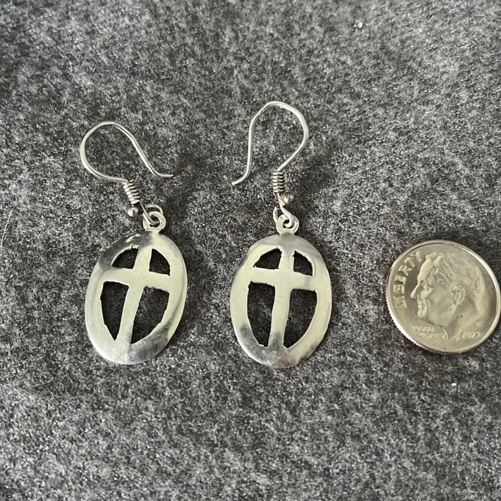 Artisan Sterling Cross Earrings. - Picture 2 of 5